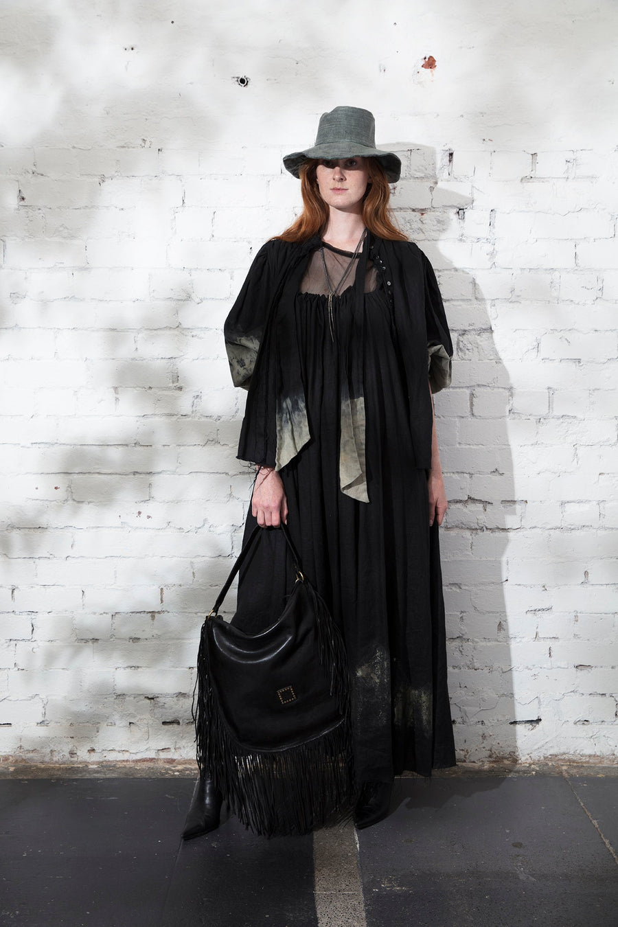 Button Through Neck Tie Blouse / Jacket (Linen) - Black Acid