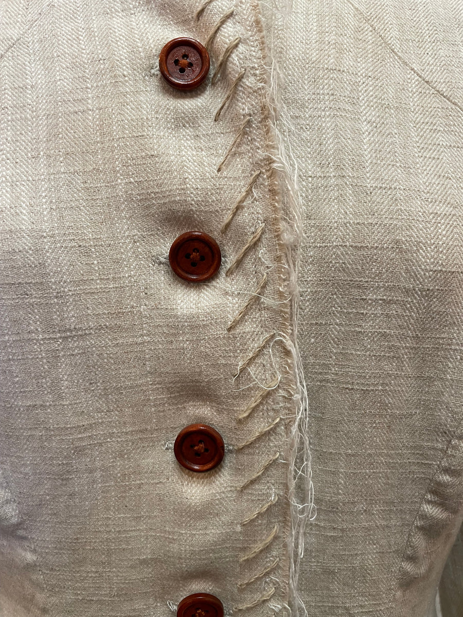 Hand - stitched Long tux style riding jacket - Linen herringbone
