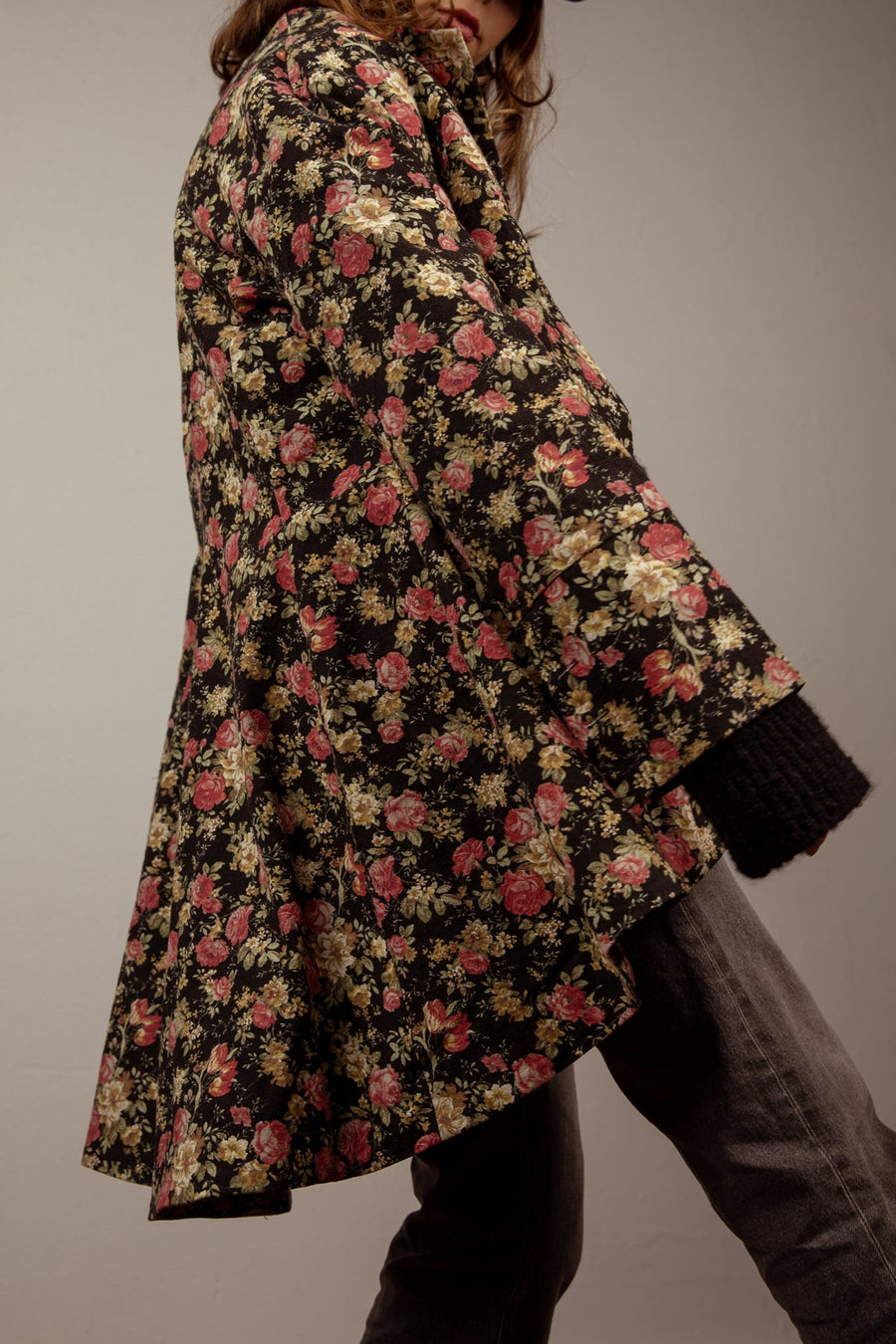 Long Line Tux Jacket - Floral, Acid Washed