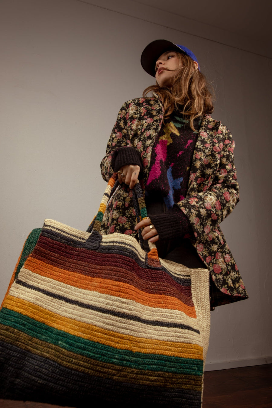 Long Line Tux Jacket - Floral, Acid Washed