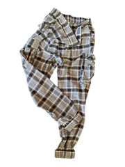 Cargo style pant with elasticated waistband - Linen tartan checks