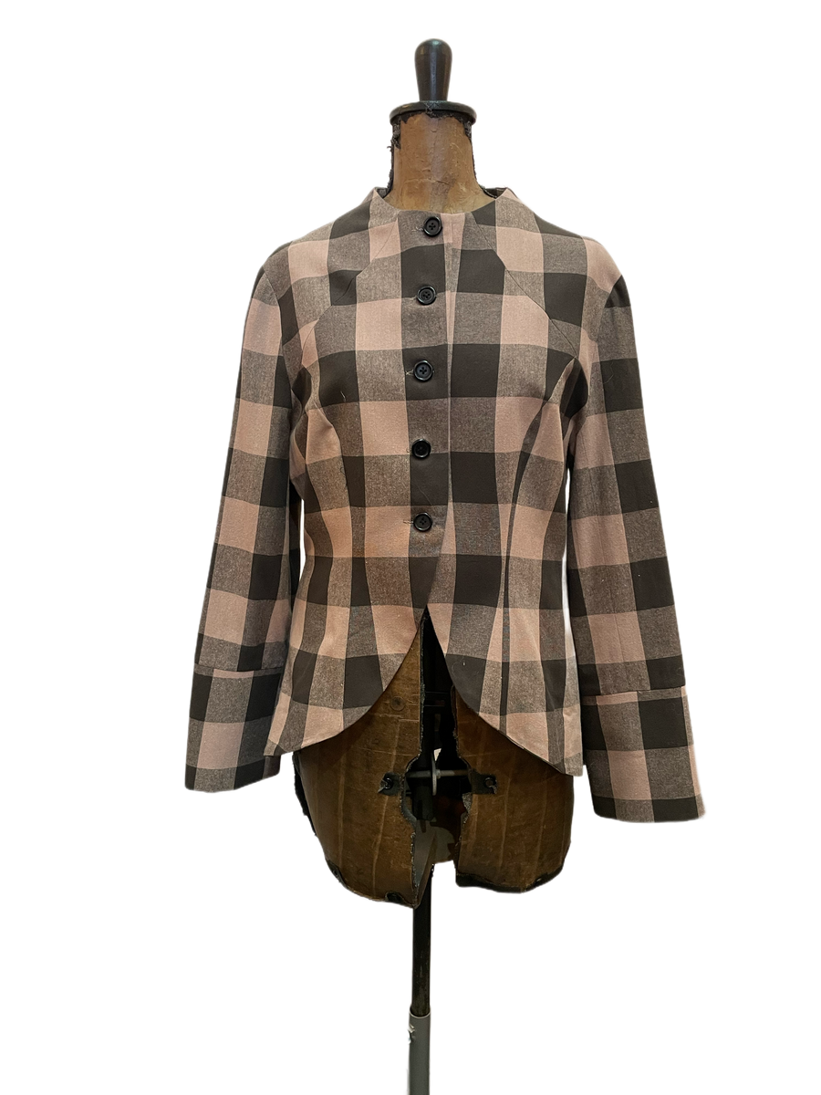 Crop tux style riding jacket - Linen check weave