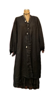 Pin-tuck duster / shirt dress linen -Black