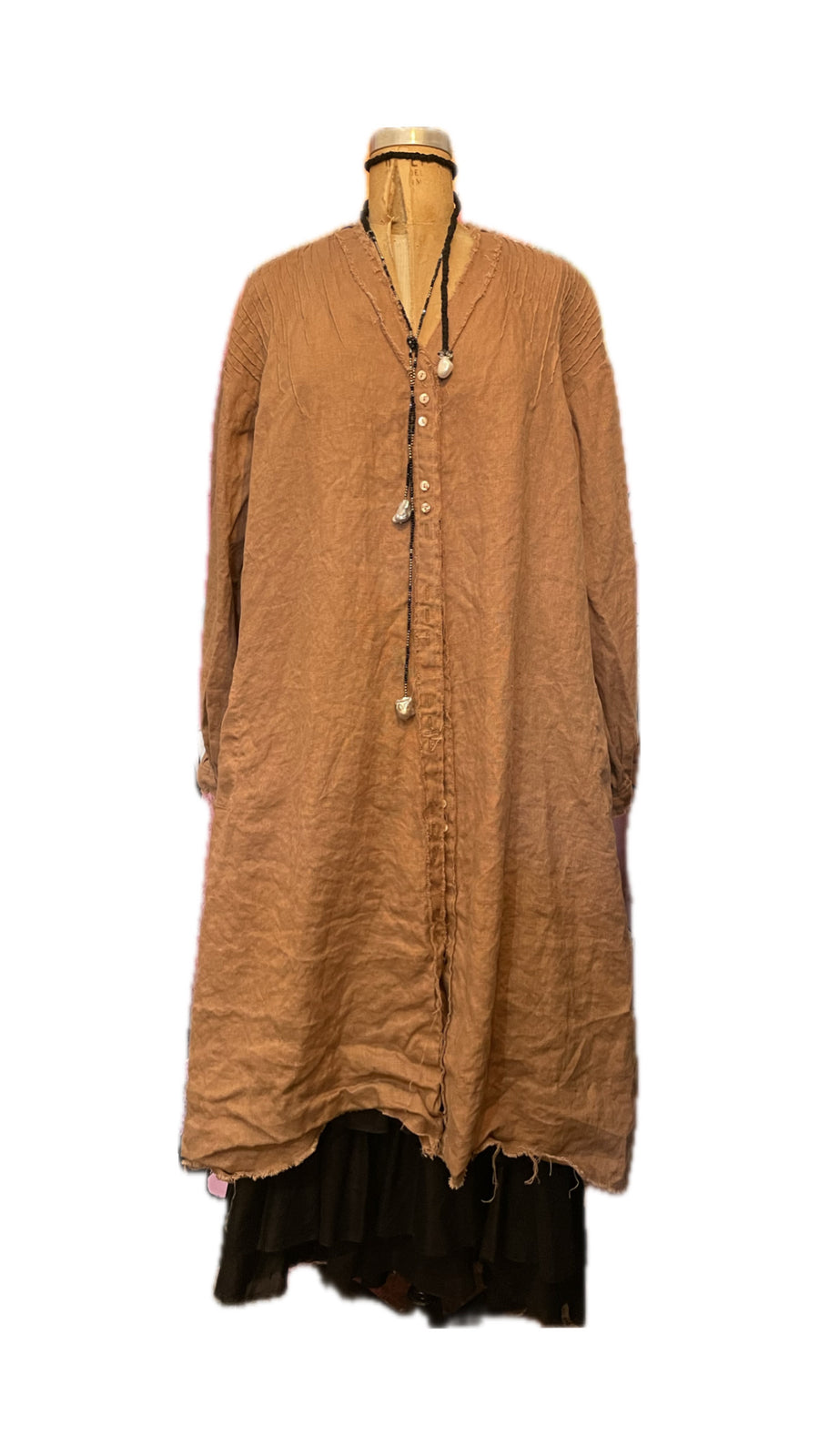 Pin-tuck duster / shirt dress - Linen CLAY
