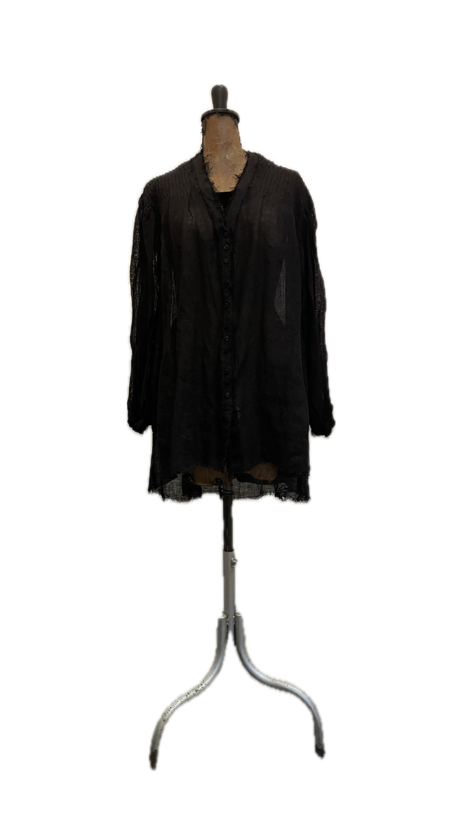 Pin-tuck Shirt (Linen Gauze) Black