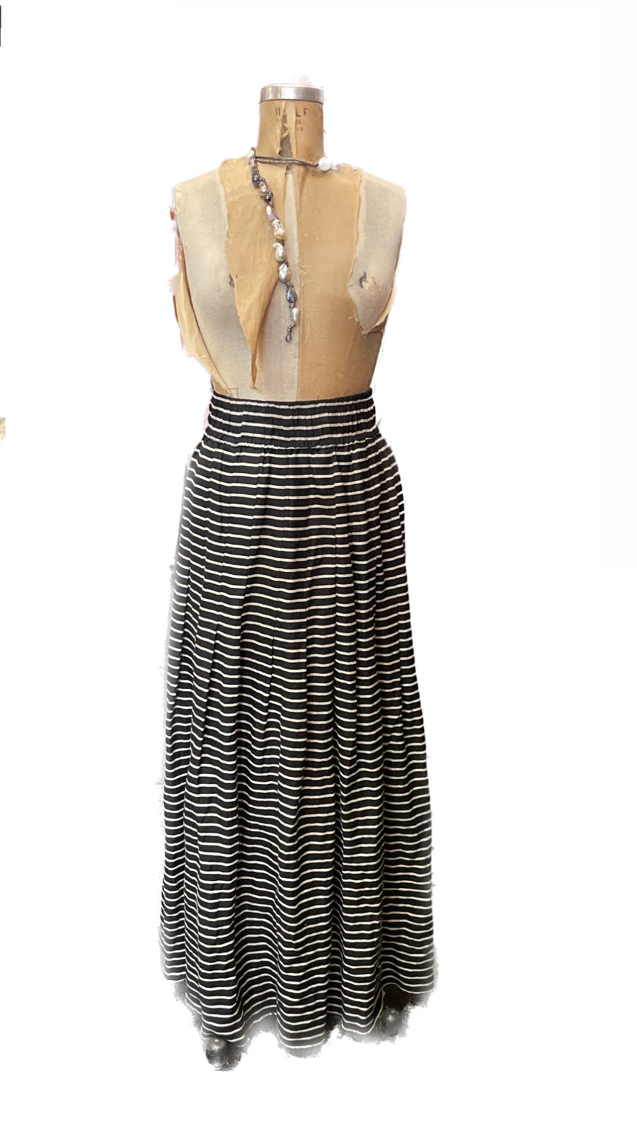 Pleats Maxi skirt  - linen Pin stripe