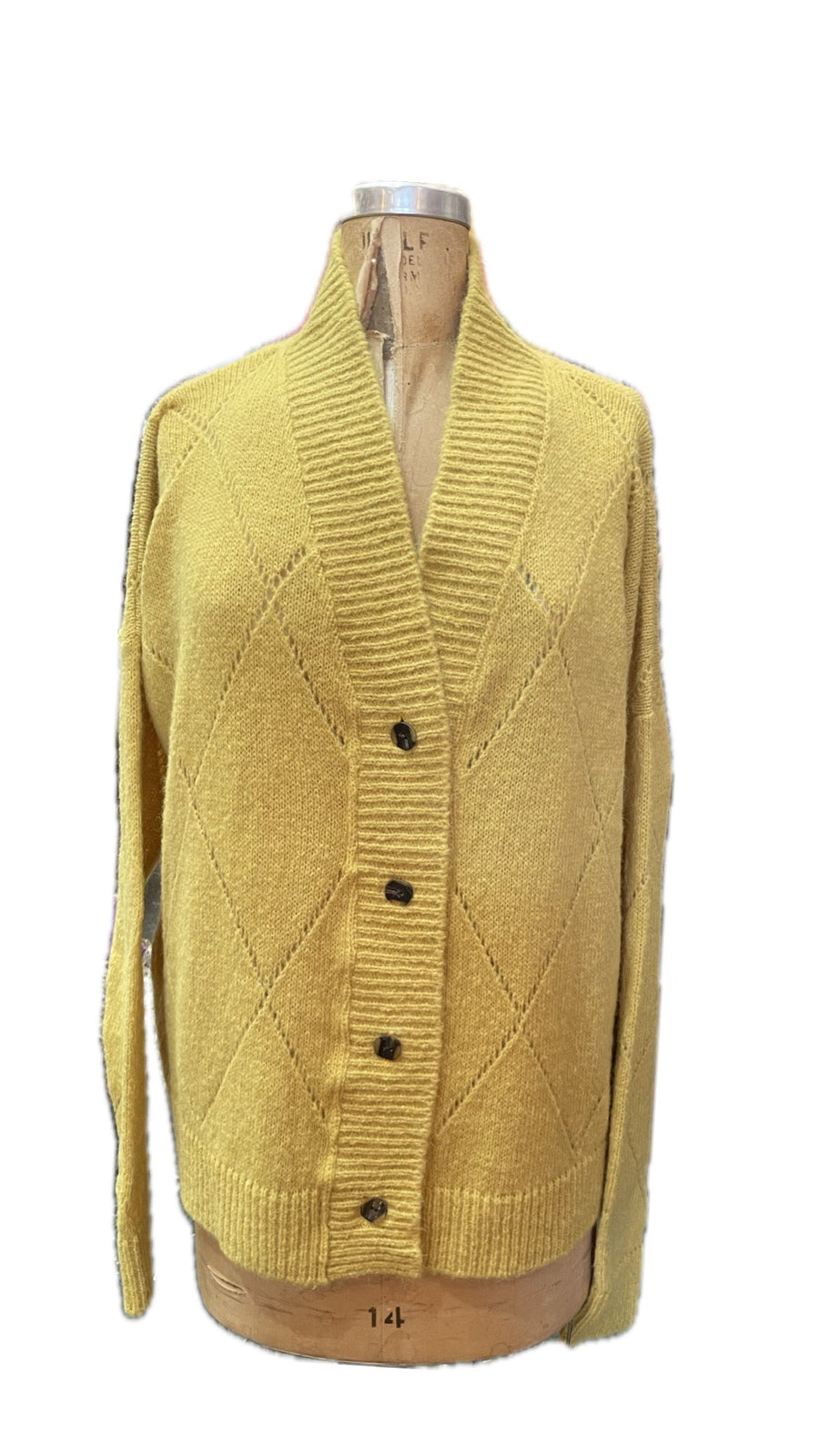 Argyle Eyelet Grandpa Cardigan  (Alpaca) - Duck Egg
