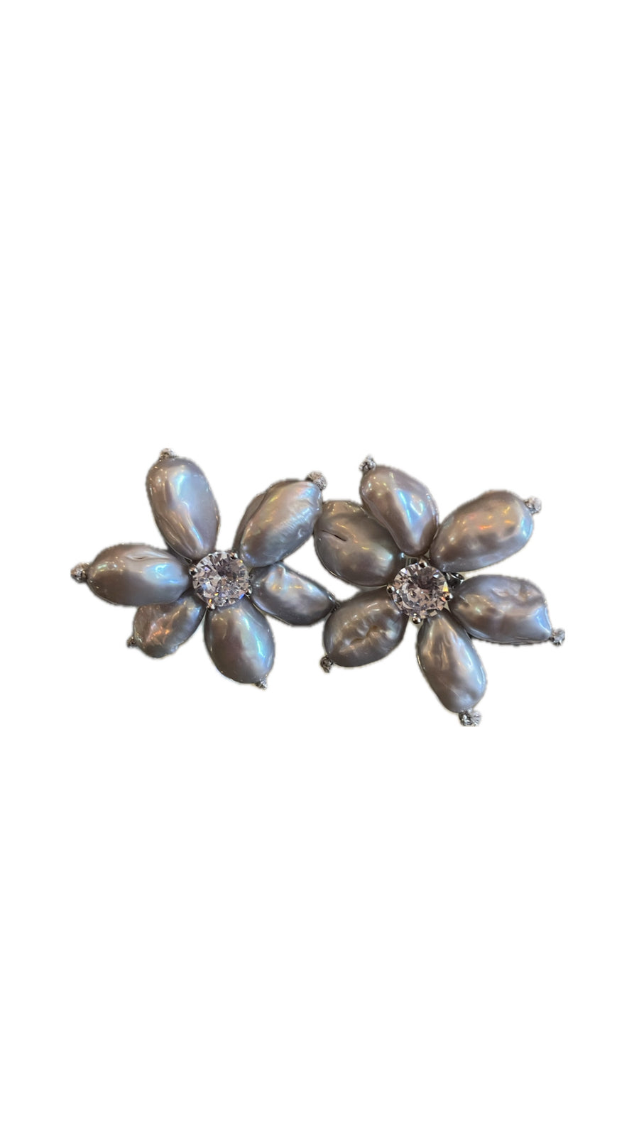 Mela flower pearl studs + zirconia earrings