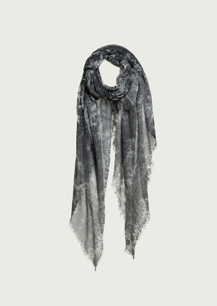 Soho Flower Print Woven Shawl (Baby Cashmere) Black-White
