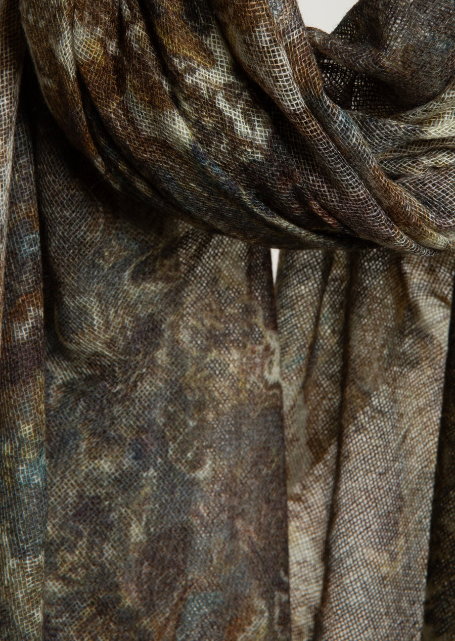 Soho Flower Print Woven Shawl (Baby Cashmere) Khaki