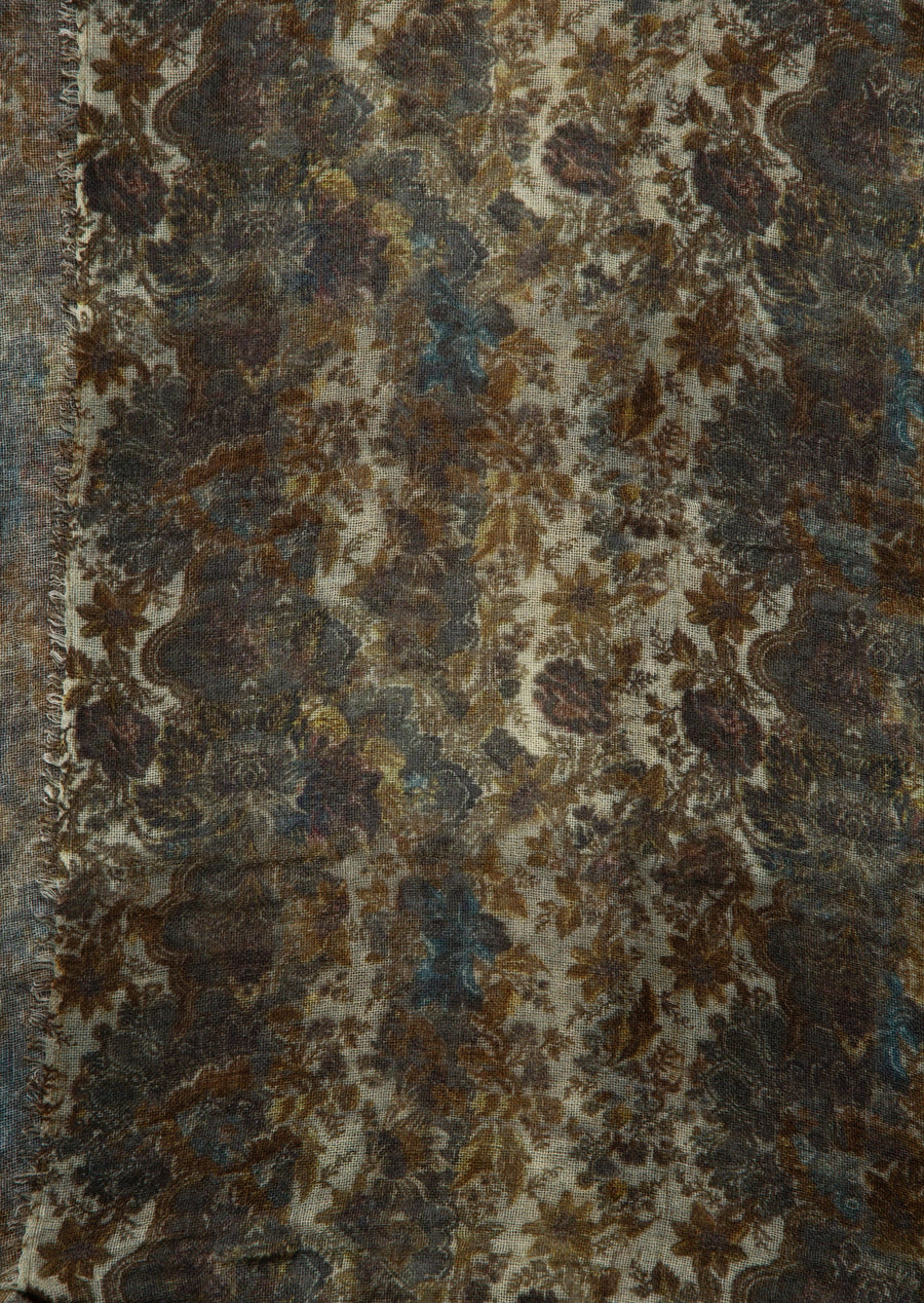 Soho Flower Print Woven Shawl (Baby Cashmere) Khaki