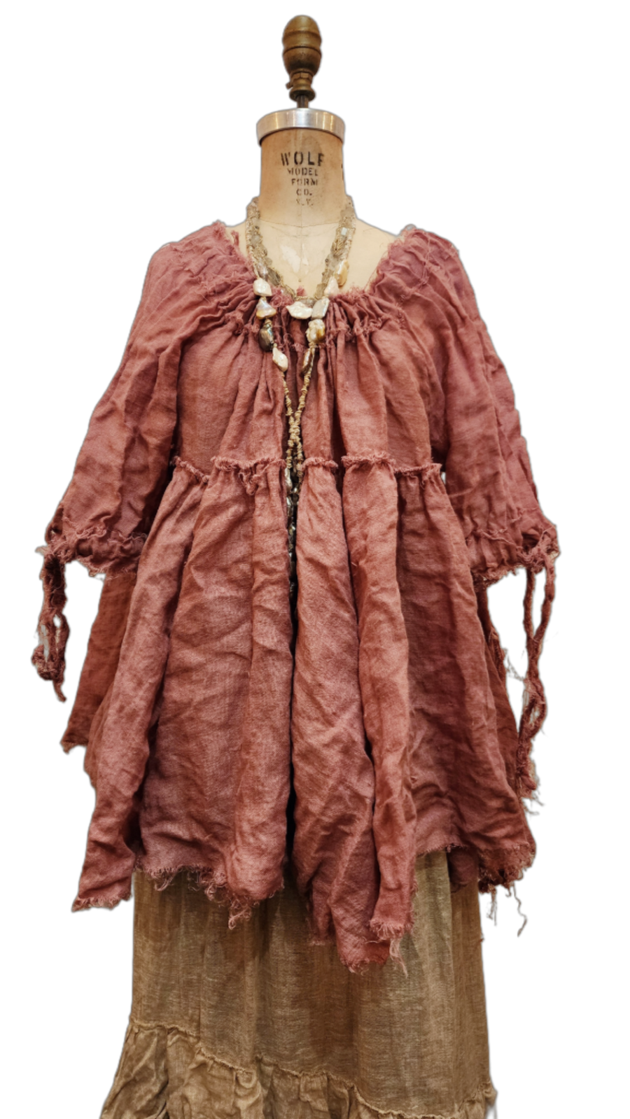 Trapeze Top With Sleeves (Linen Gauze) Vintage Rose