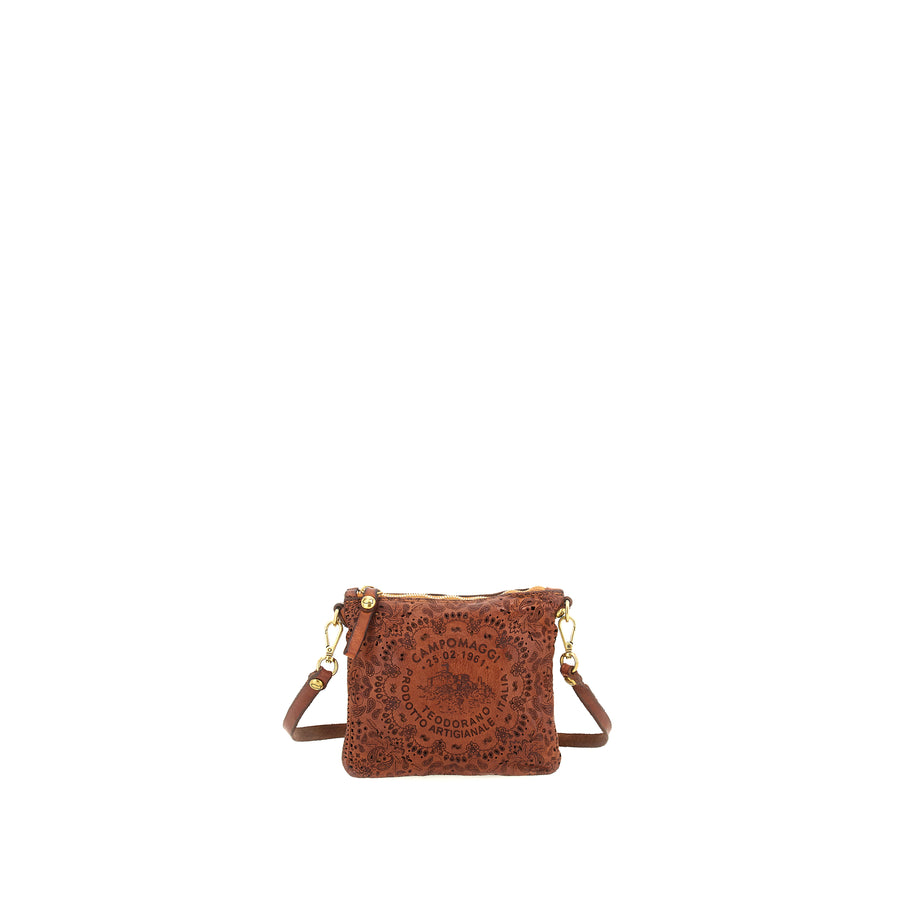 Bustina Piccola pochette with laser cashmere teordorano (Leather) Cognac