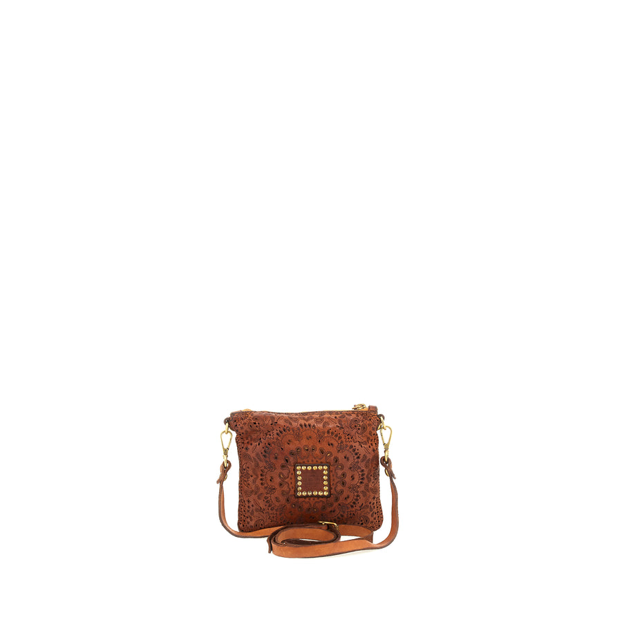 Bustina Piccola pochette with laser cashmere teordorano (Leather) Cognac