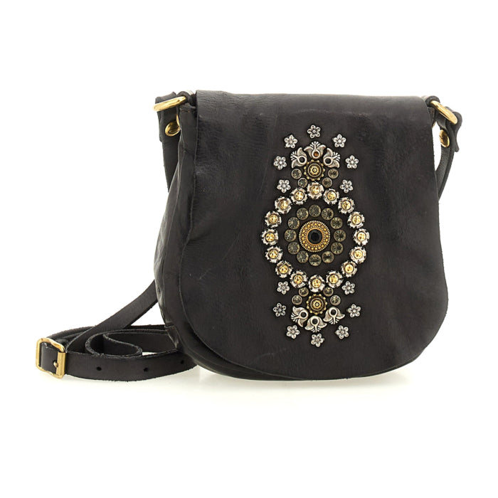 Cross-body Bag Giada in cowhide leather with studs and rhinestones - Moro