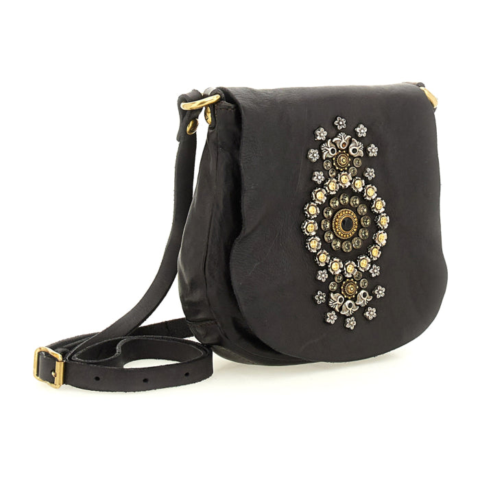 Cross-body Bag Giada in cowhide leather with studs and rhinestones - Moro