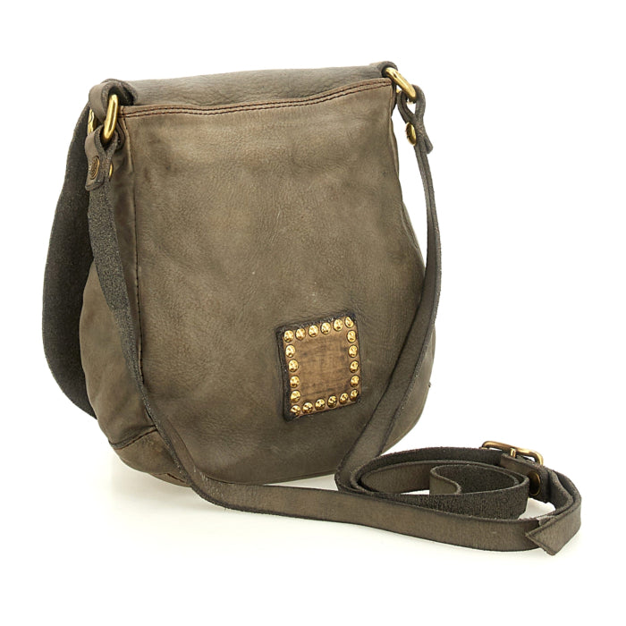 Cross-body Bag Giada in cowhide leather with studs and rhinestones - Grey