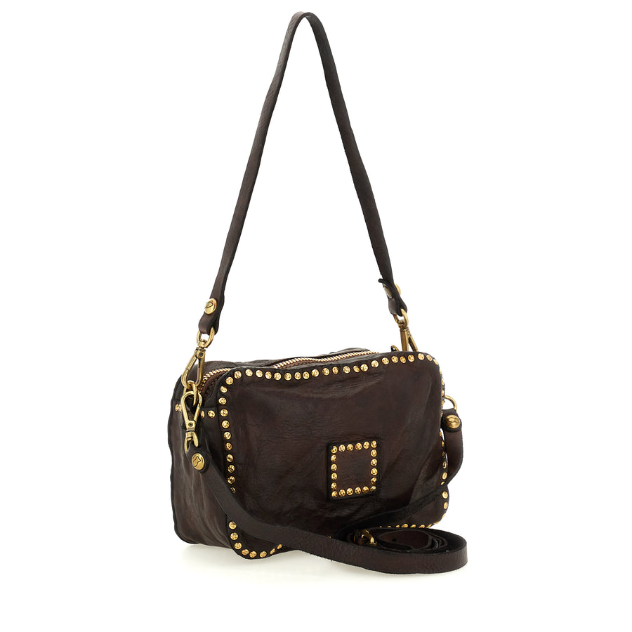 Ribes Camera Bag Kate in garment-dyed cowhide leather with studs and rhinestones - Moro
