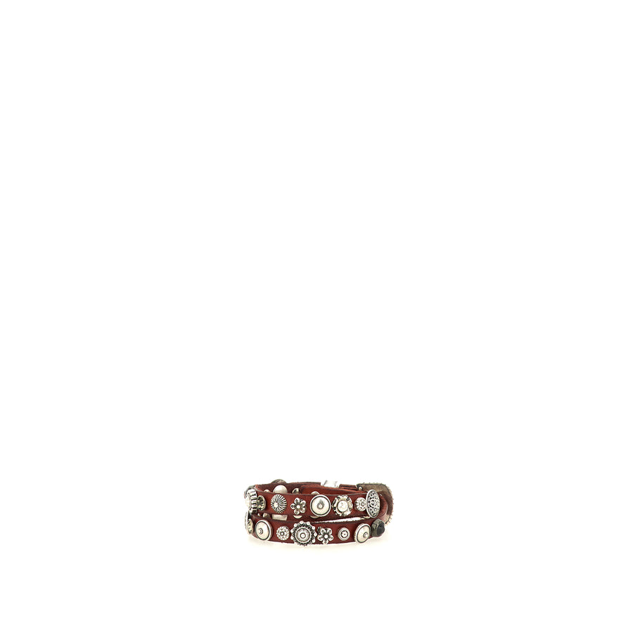 Bracelet garment-dyed cowhide leather with flower studs