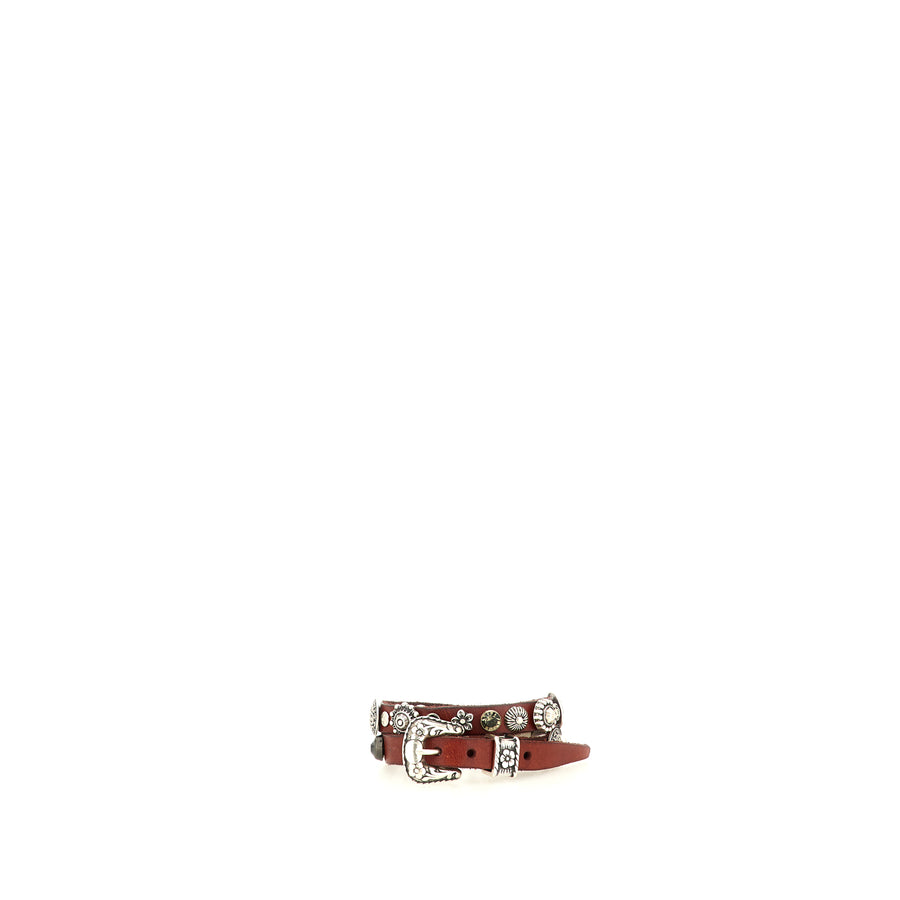 Bracelet garment-dyed cowhide leather with flower studs