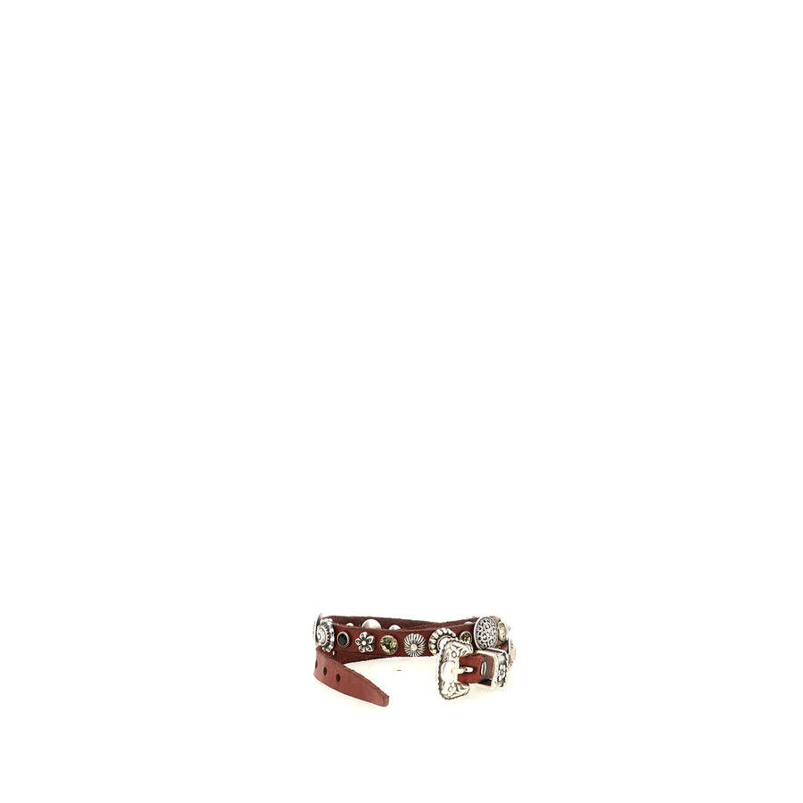Bracelet garment-dyed cowhide leather with flower studs