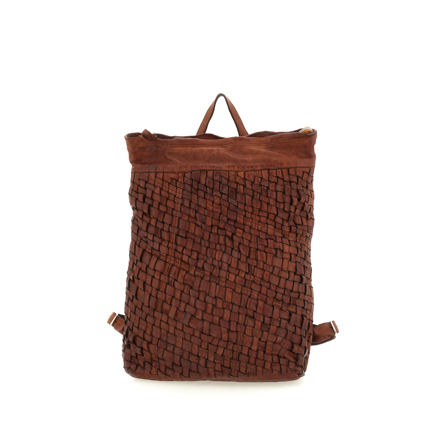 Edera Back pack in garment-dyed cowhide leather - Cognac