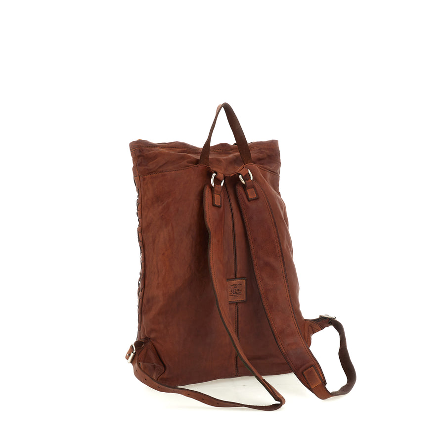 Edera Back pack in garment-dyed cowhide leather - Cognac