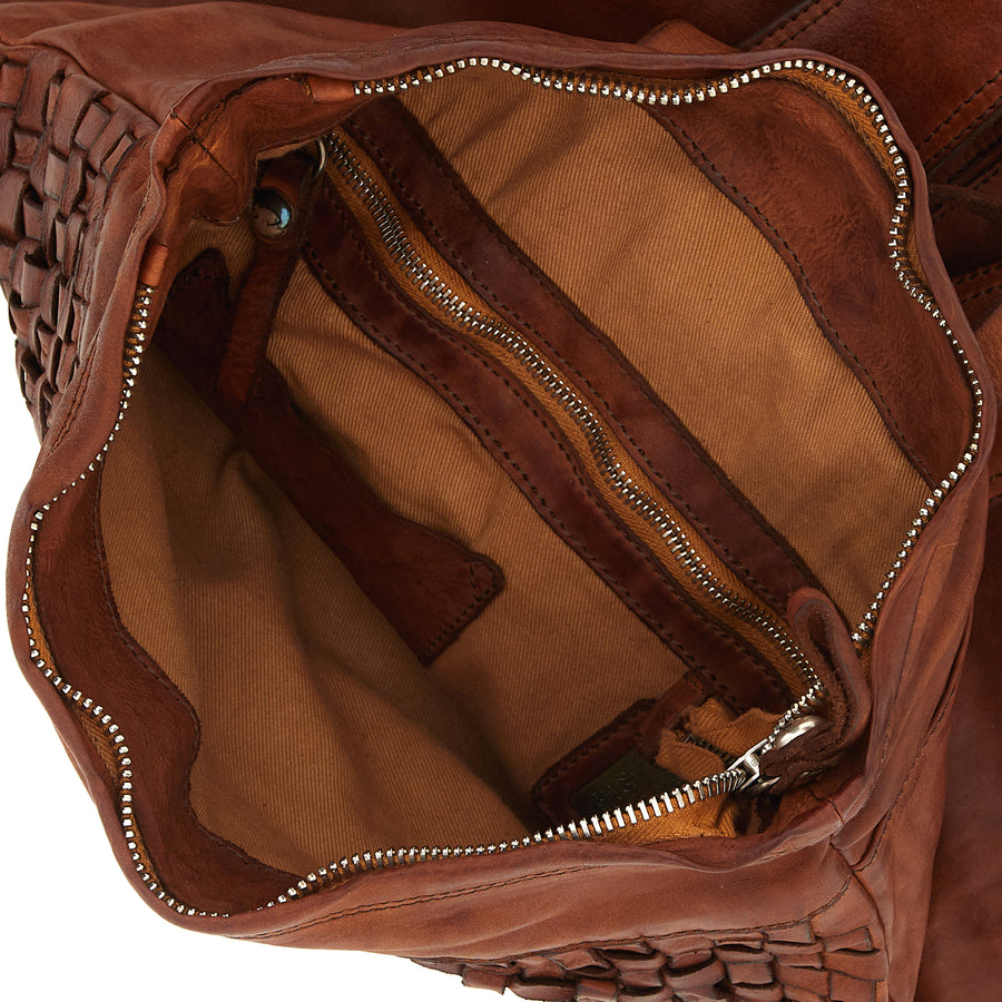 Edera Back pack in garment-dyed cowhide leather - Cognac