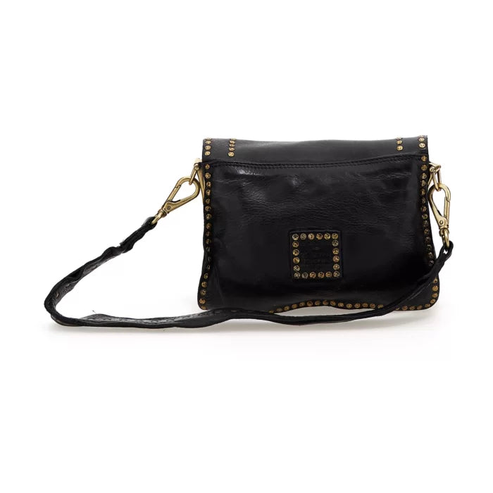 Agnese Cross body Bag - Black leather with rivets decorated edge