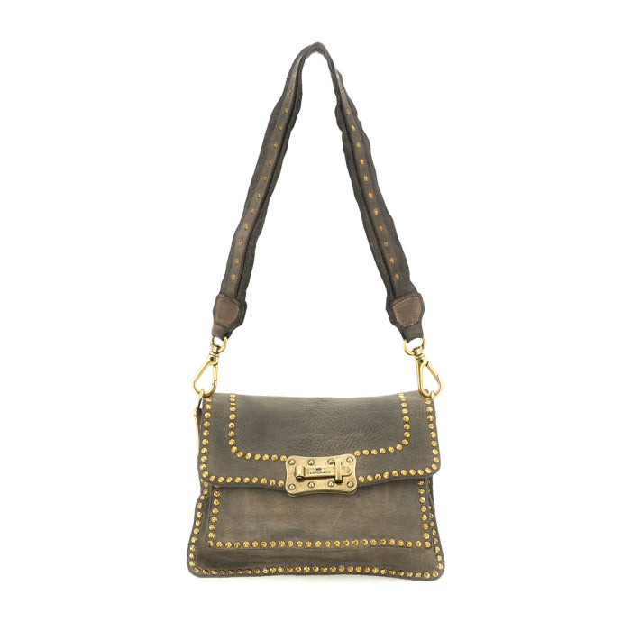 Agnese Cross-body bag in Grey garment-dyed cowhide leather with rivets