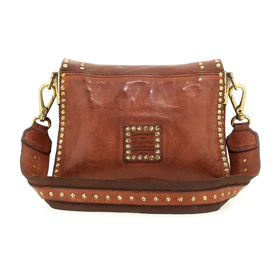 Agnese Cross body Bag - cognac leather with rivets decorated edge