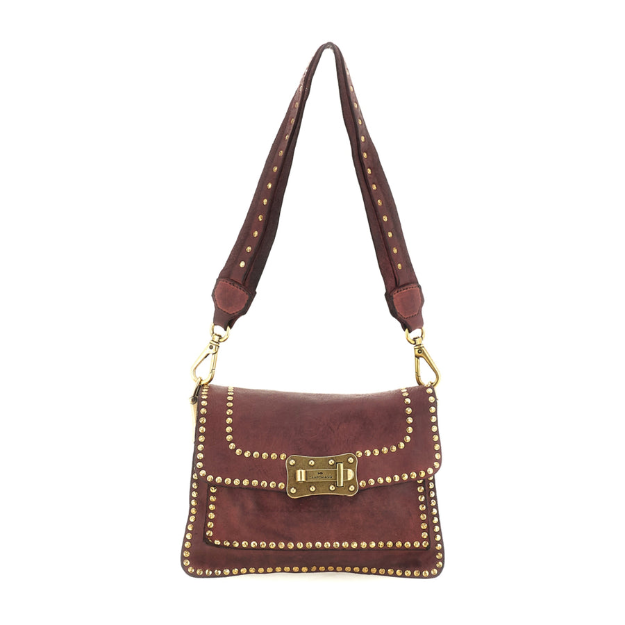 Agnese Cross-body bag garment-dyed cowhide leather with rivets - Burgundy