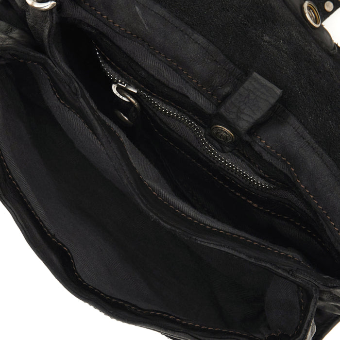 Cefalù Clutch Bag Elga in garment-dyed cowhide leather with studs - Black