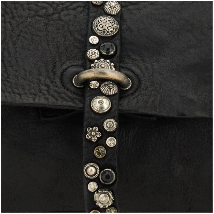 Cefalù Clutch Bag Elga in garment-dyed cowhide leather with studs - Black