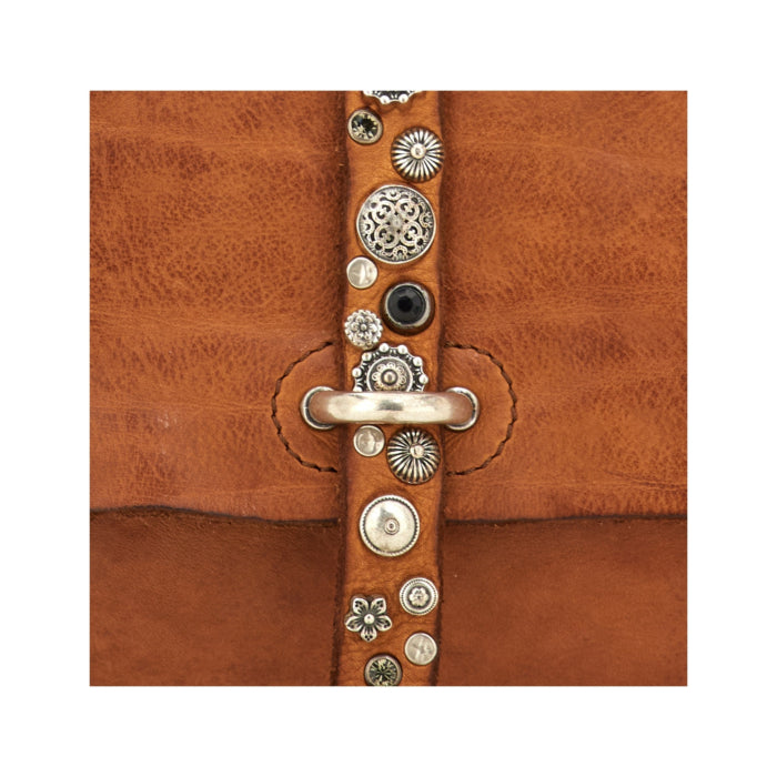 Cefalù Clutch Bag Elga in garment-dyed cowhide leather with studs - Cognac