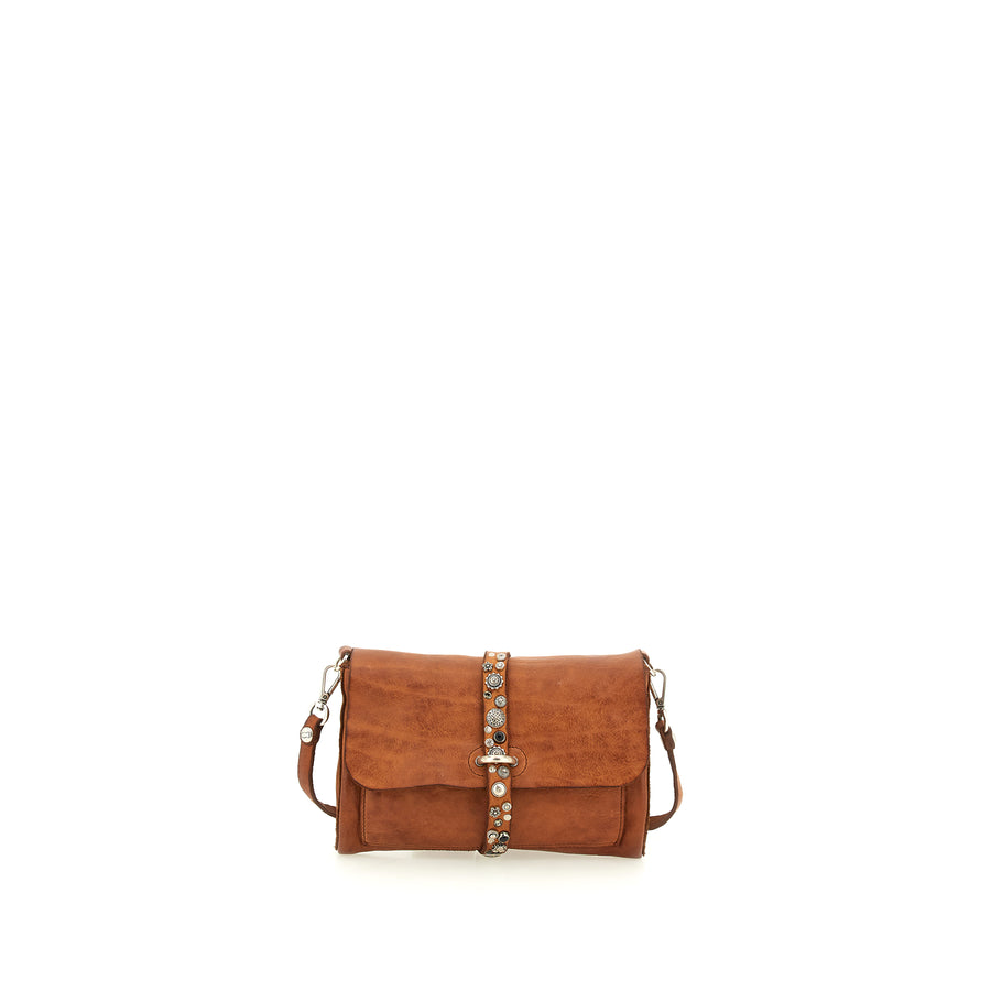 Cefalù Clutch Bag Elga in garment-dyed cowhide leather with studs - Terracotta