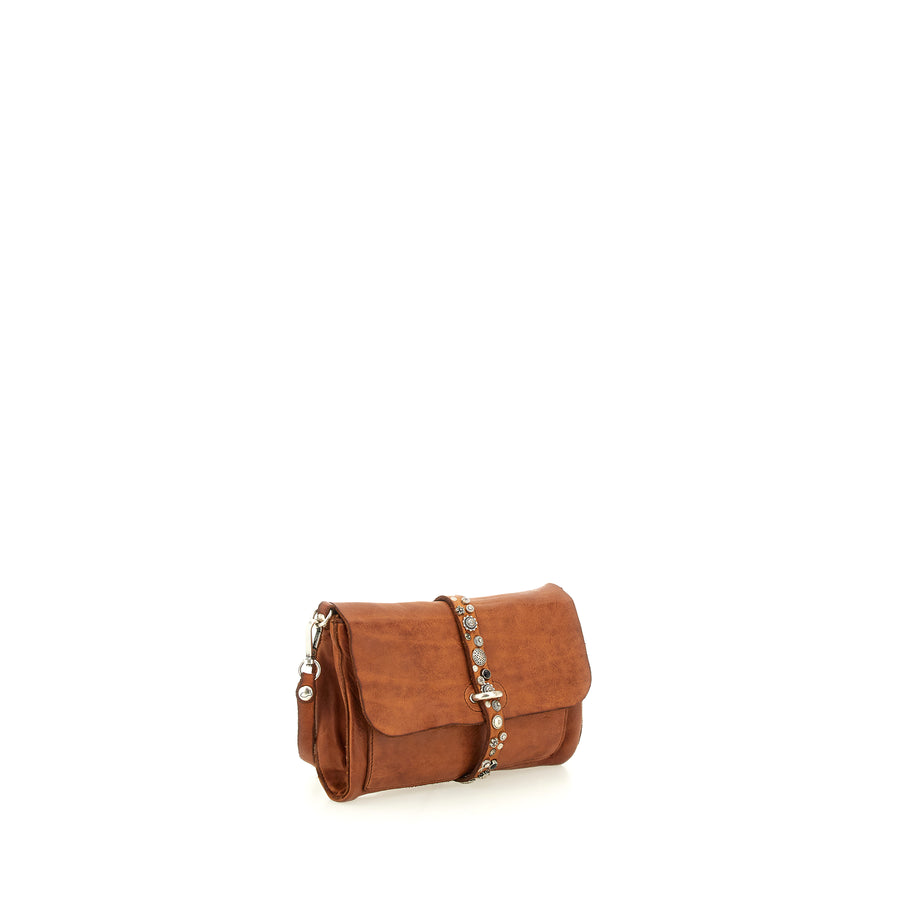 Cefalù Clutch Bag Elga in garment-dyed cowhide leather with studs - Terracotta