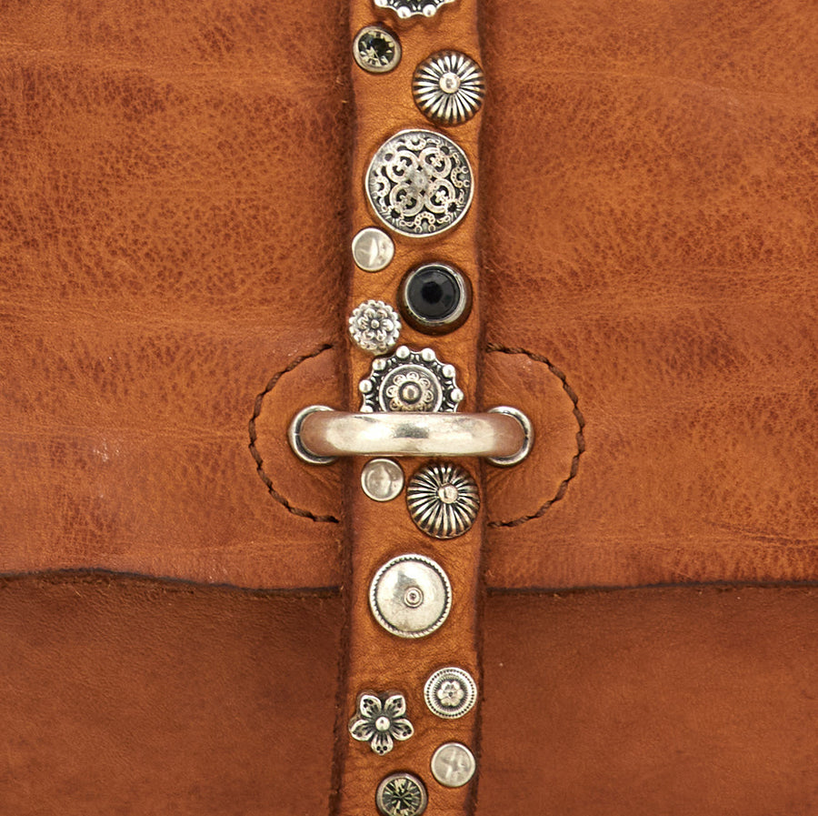 Cefalù Clutch Bag Elga in garment-dyed cowhide leather with studs - Terracotta