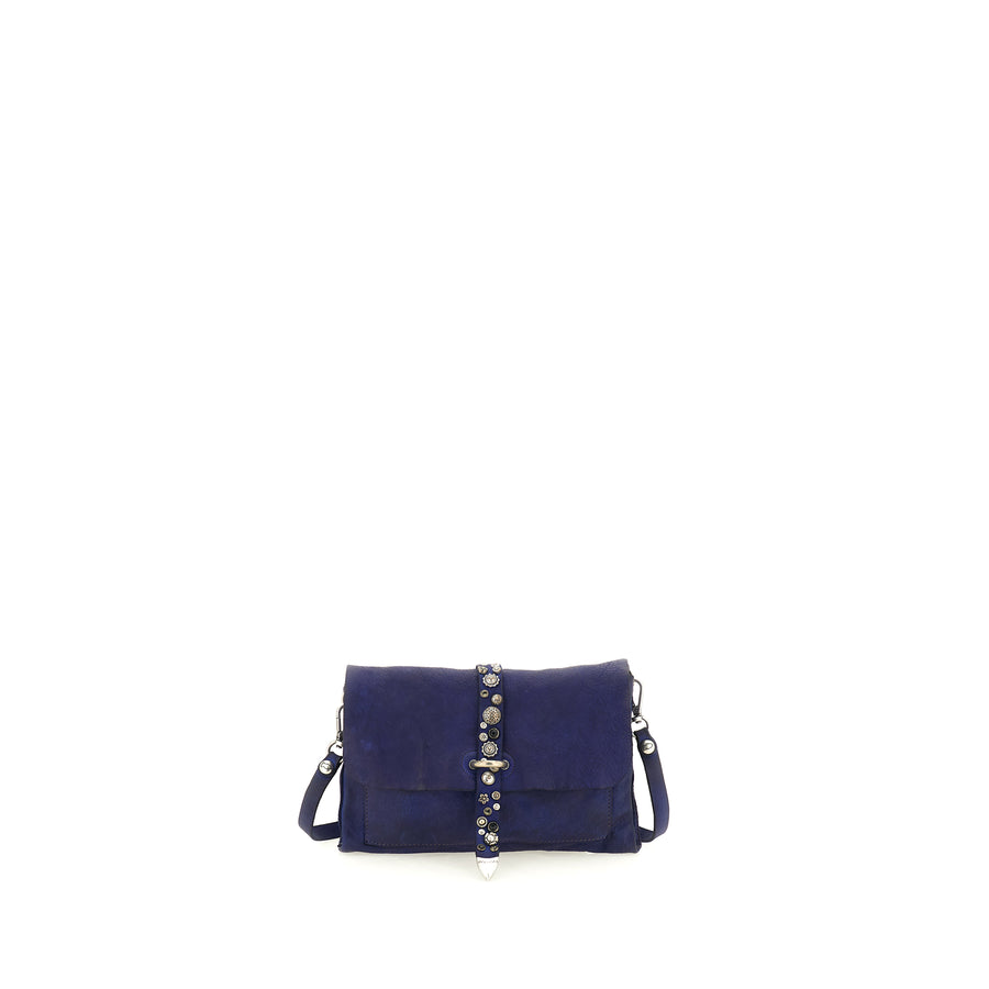 Cefalù Clutch Bag Elga in garment-dyed cowhide leather with studs - Iris
