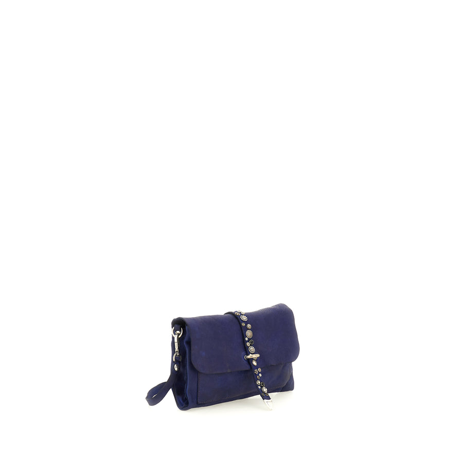 Cefalù Clutch Bag Elga in garment-dyed cowhide leather with studs - Iris