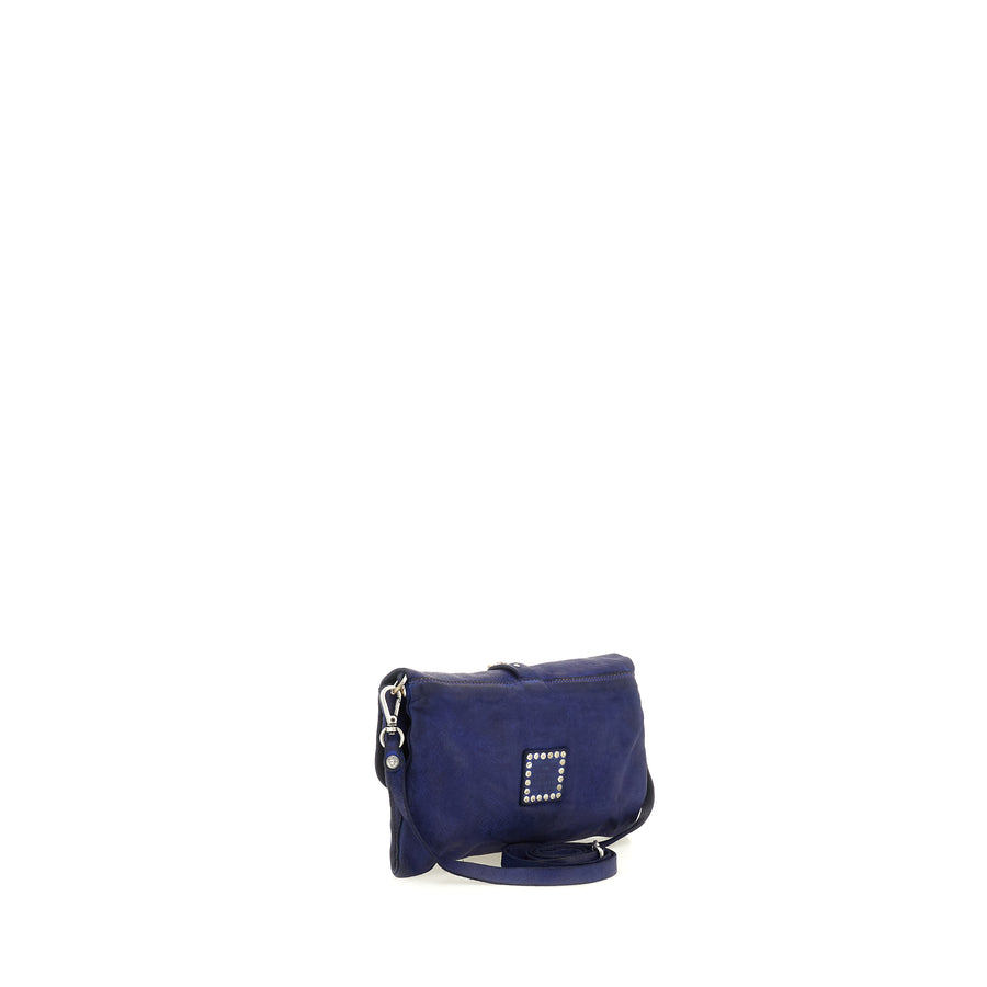 Cefalù Clutch Bag Elga in garment-dyed cowhide leather with studs - Iris