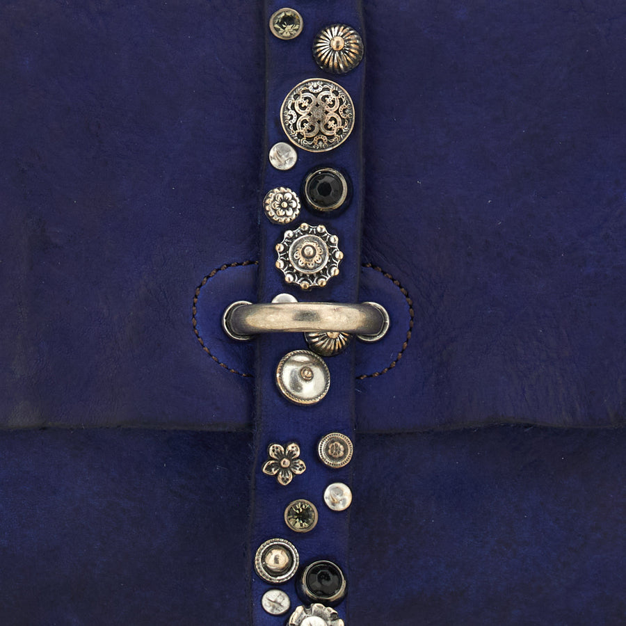Cefalù Clutch Bag Elga in garment-dyed cowhide leather with studs - Iris