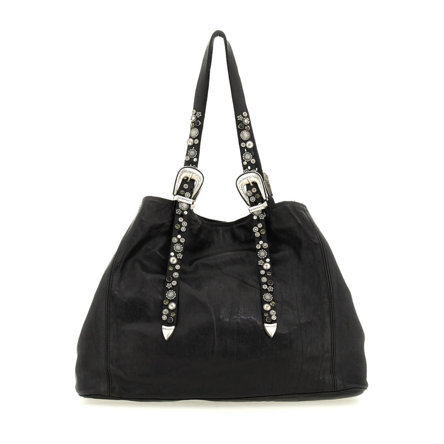 Cefalu Shopping Bag Linda in garment-dyed cowhide leather with studs