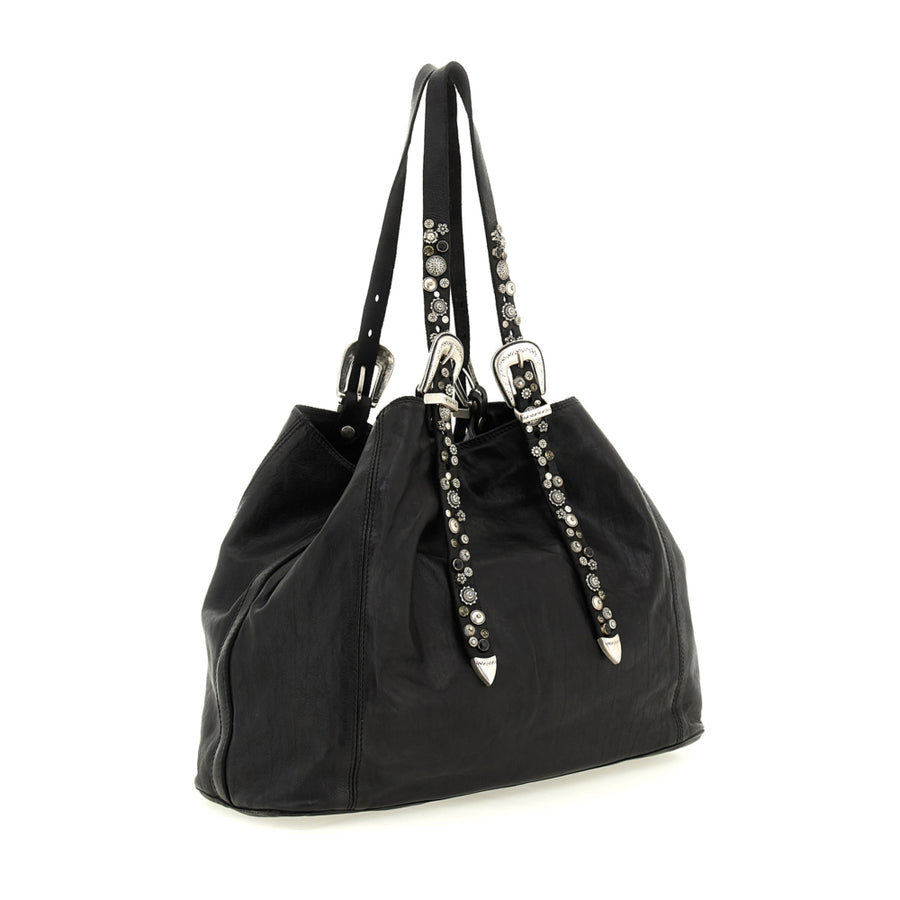 Cefalu Shopping Bag Linda in garment-dyed cowhide leather with studs