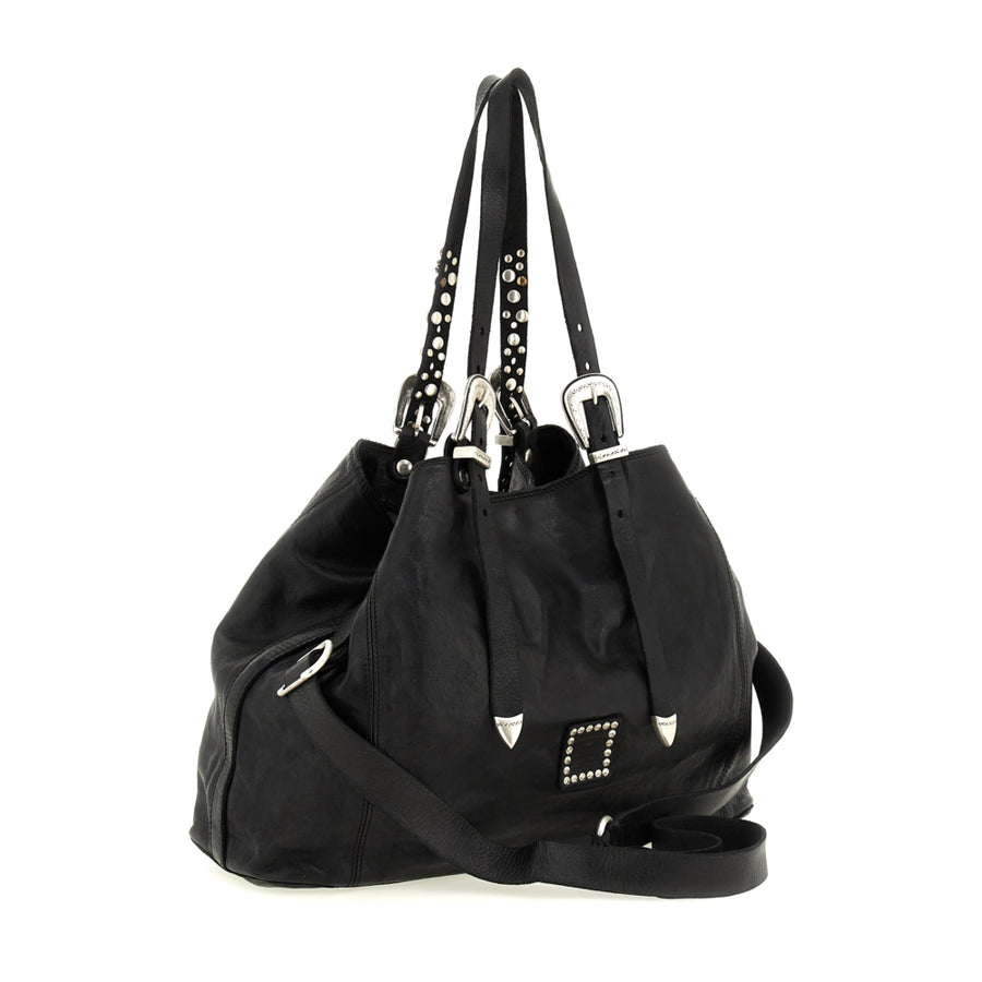 Cefalu Shopping Bag Linda in garment-dyed cowhide leather with studs