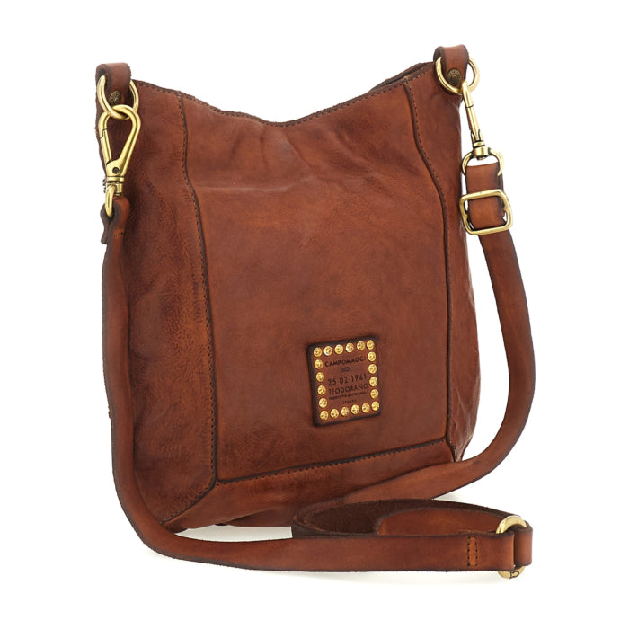 Crossbody Bag Nora in garment-dyed cowhide leather with studs and rhinestones
