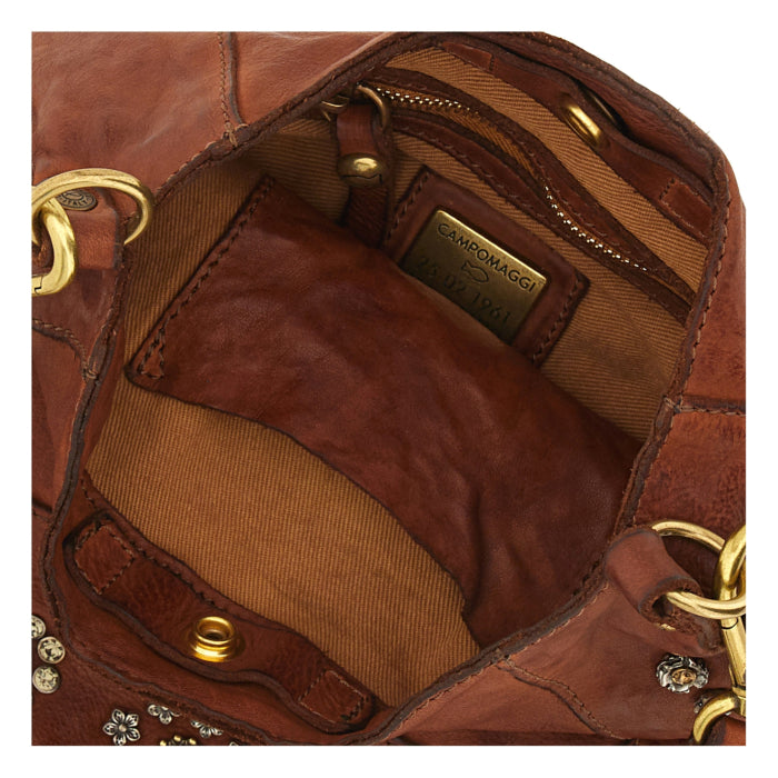 Crossbody Bag Nora in garment-dyed cowhide leather with studs and rhinestones