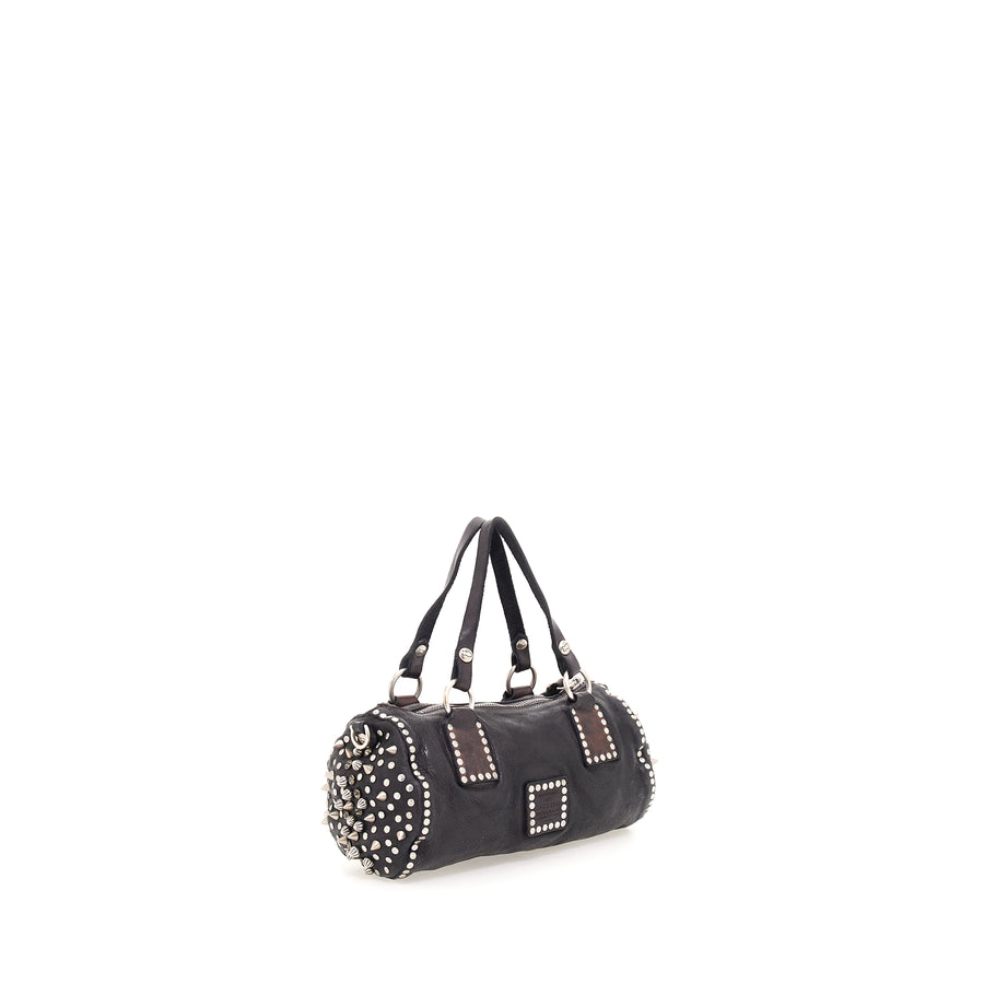 Campomaggi Cross-body bowling bag in leather with rock studs