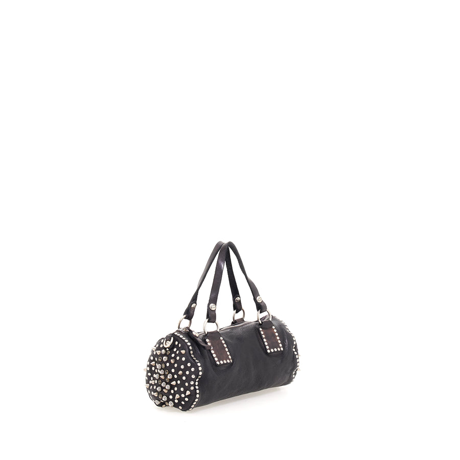 Campomaggi Cross-body bowling bag in leather with rock studs