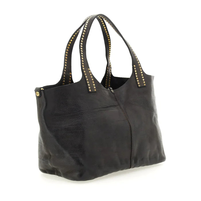 Kura Shopping bag in Black leather with rivets